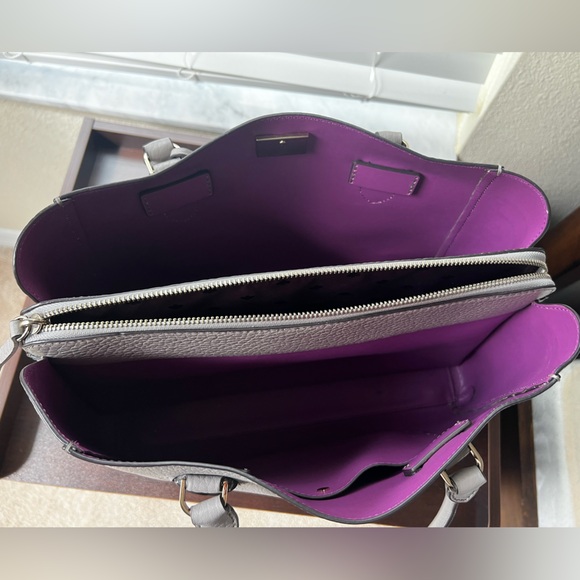 kate spade gray leather satchel with purple interior - Picture 3 of 6